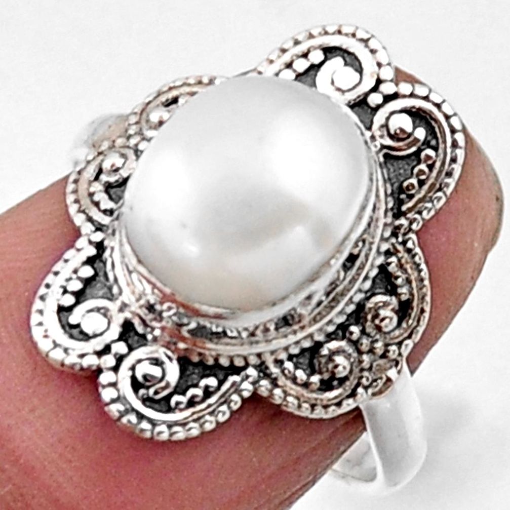 4.06cts natural white pearl 925 sterling silver solitaire ring size 6 r54496