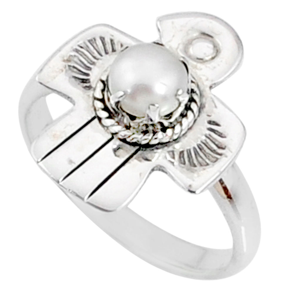 0.97cts natural white pearl 925 sterling silver solitaire ring size 6 r67454