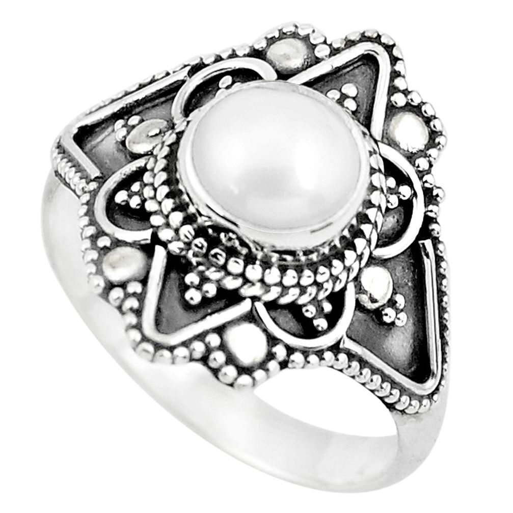 2.55cts natural white pearl 925 sterling silver solitaire ring size 7 p53088