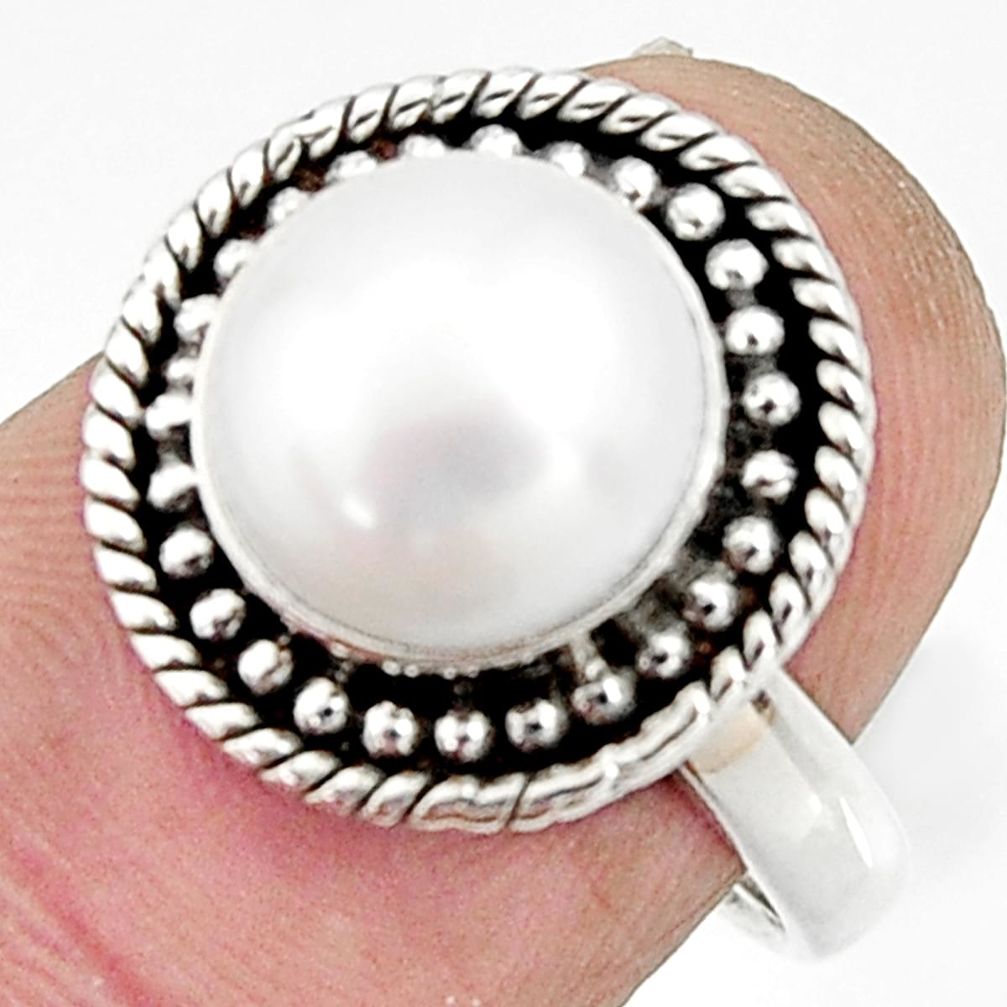 5.52cts natural white pearl 925 sterling silver solitaire ring size 7 r24887
