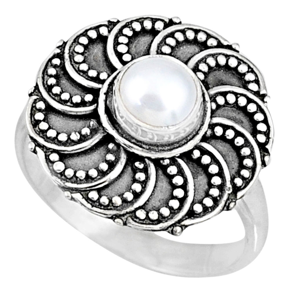 1.00cts natural white pearl 925 sterling silver solitaire ring size 7 r57893