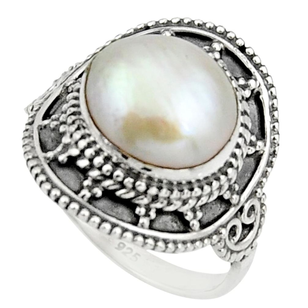 5.68cts natural white pearl 925 sterling silver solitaire ring size 8 r26765