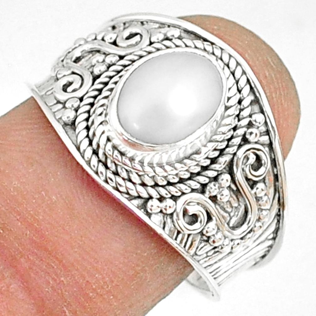 2.14cts natural white pearl 925 sterling silver solitaire ring size 8 r81443