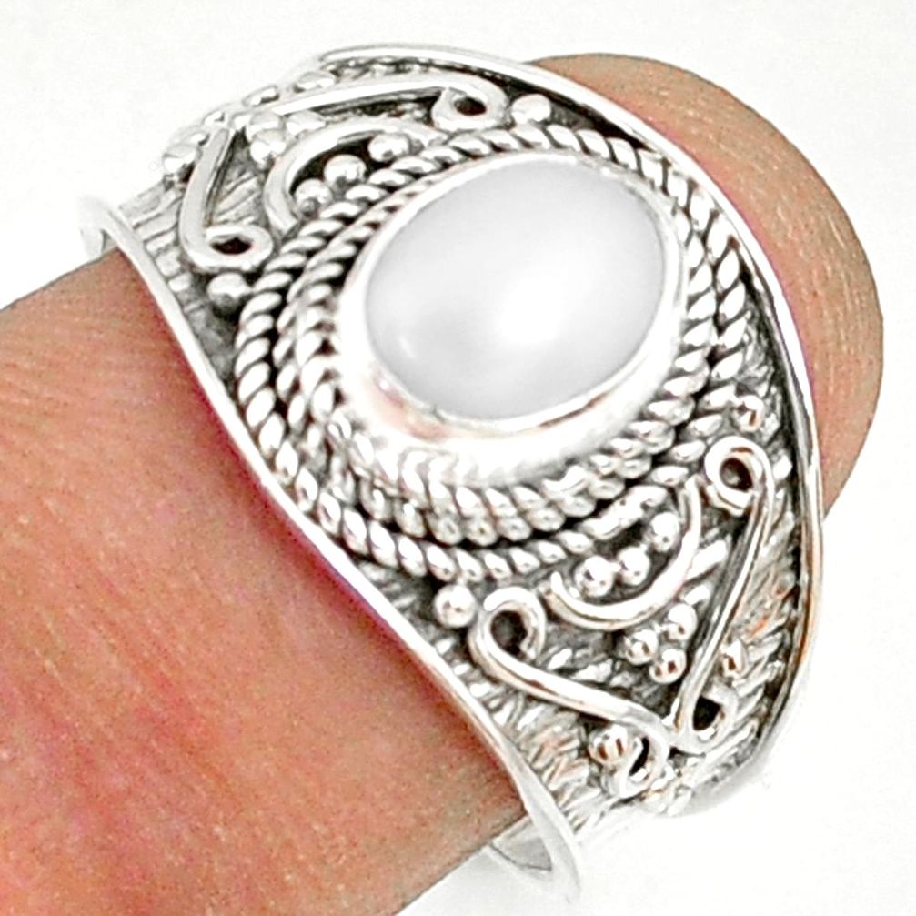 2.19cts natural white pearl 925 sterling silver solitaire ring size 8 r81457