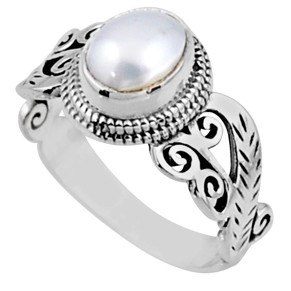 2.01cts natural white pearl 925 sterling silver solitaire ring size 9 r54476