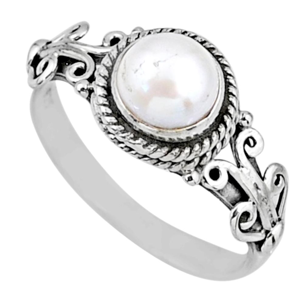 2.33cts natural white pearl 925 sterling silver solitaire ring size 9 r57372