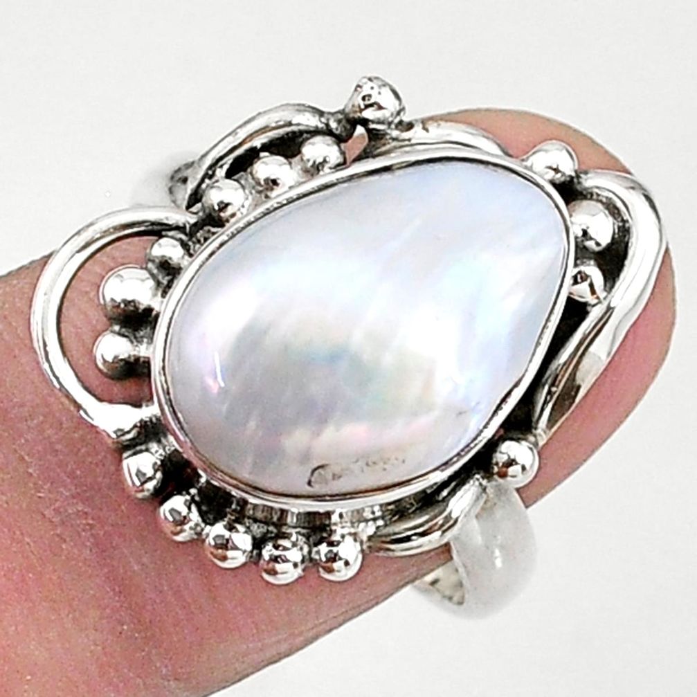 8.14cts natural white pearl 925 sterling silver solitaire ring size 8.5 t16040