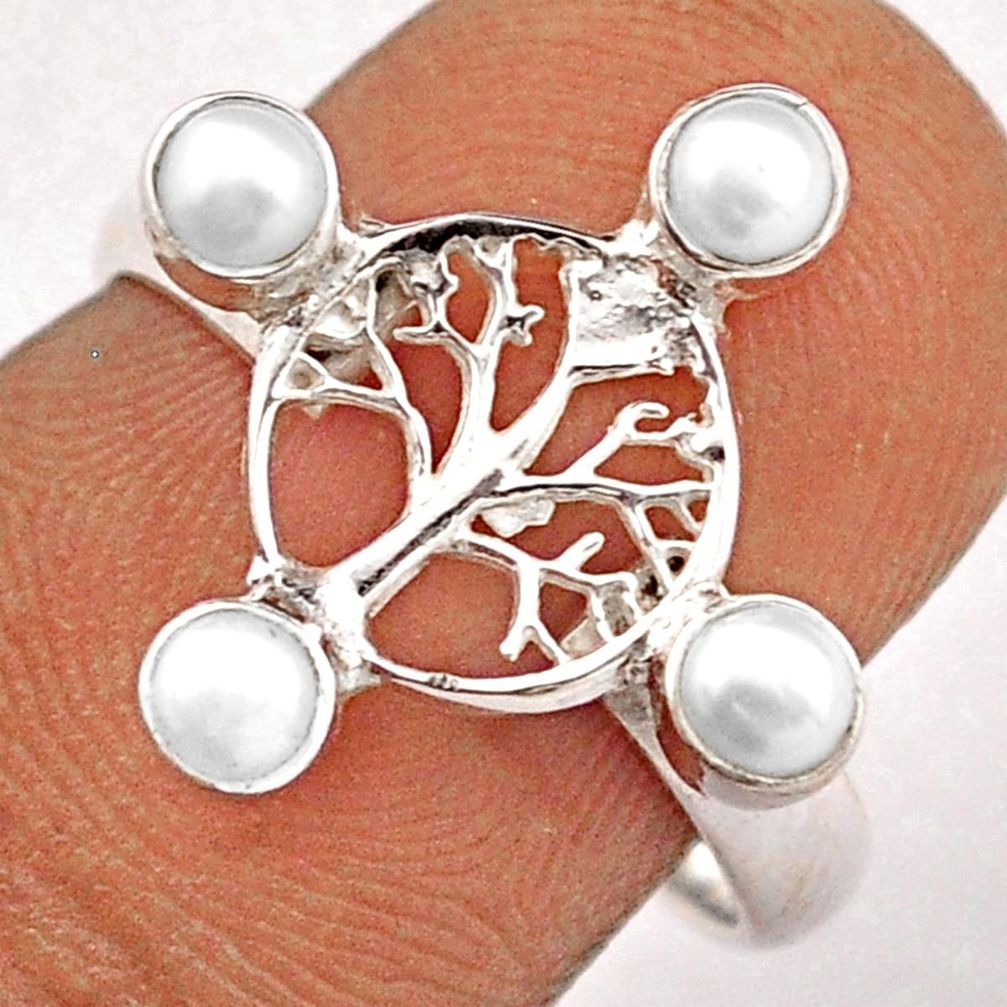 1.12cts natural white pearl 925 sterling silver tree of life ring size 6 t88752