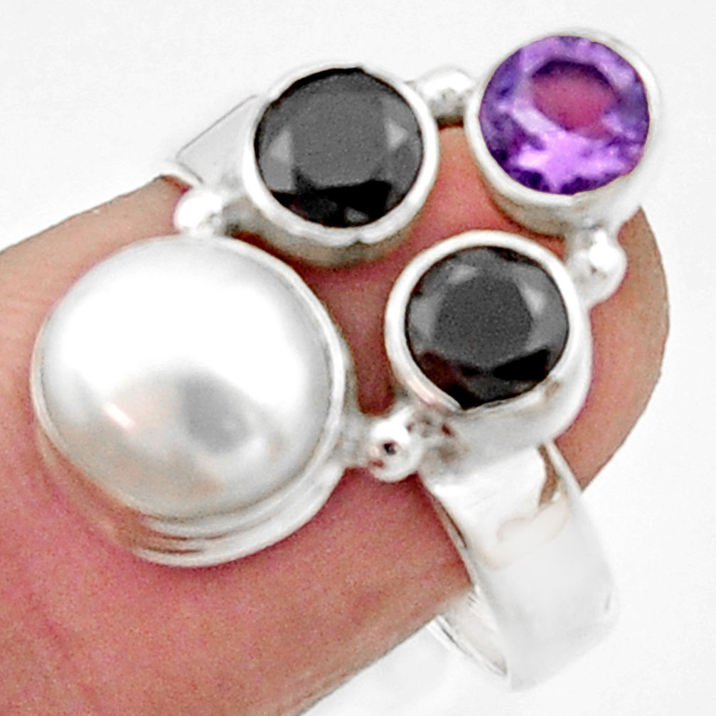 5.52cts natural white pearl amethyst 925 sterling silver ring size 7.5 r22942