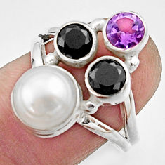 Clearance Sale- 5.79cts natural white pearl amethyst 925 sterling silver ring size 7.5 r22953