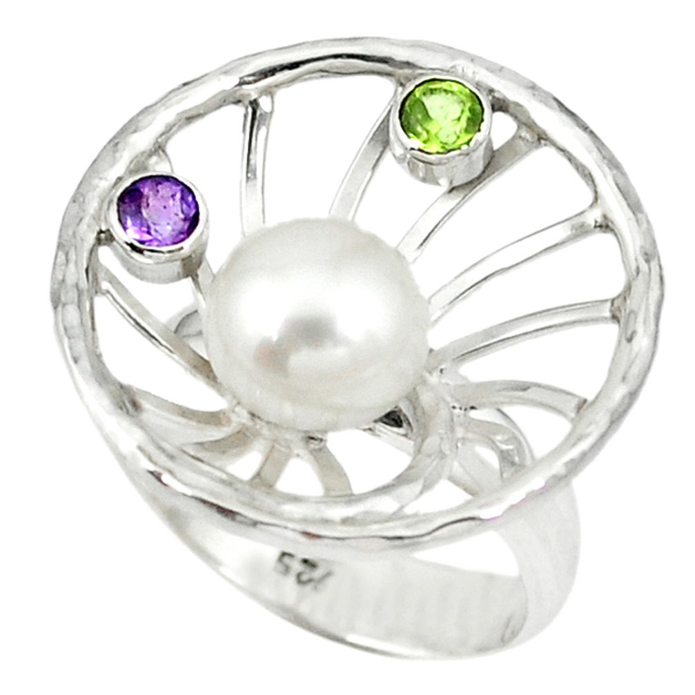 Natural white pearl amethyst 925 sterling silver ring size 6 c16968