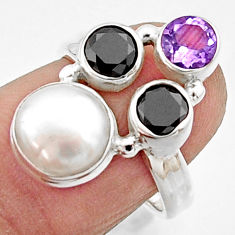 5.79cts natural white pearl amethyst 925 sterling silver ring size 6 r22941