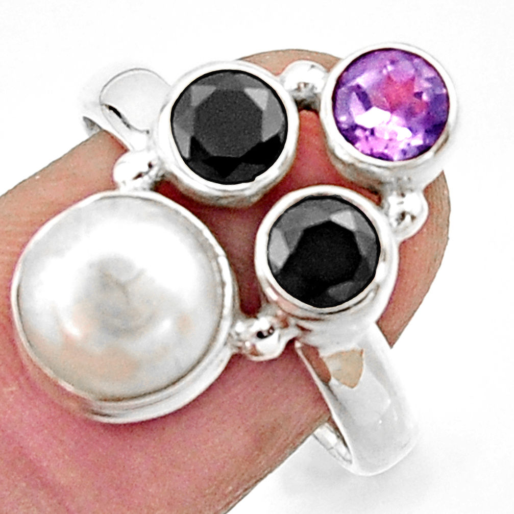 5.52cts natural white pearl amethyst 925 sterling silver ring size 8 r22946