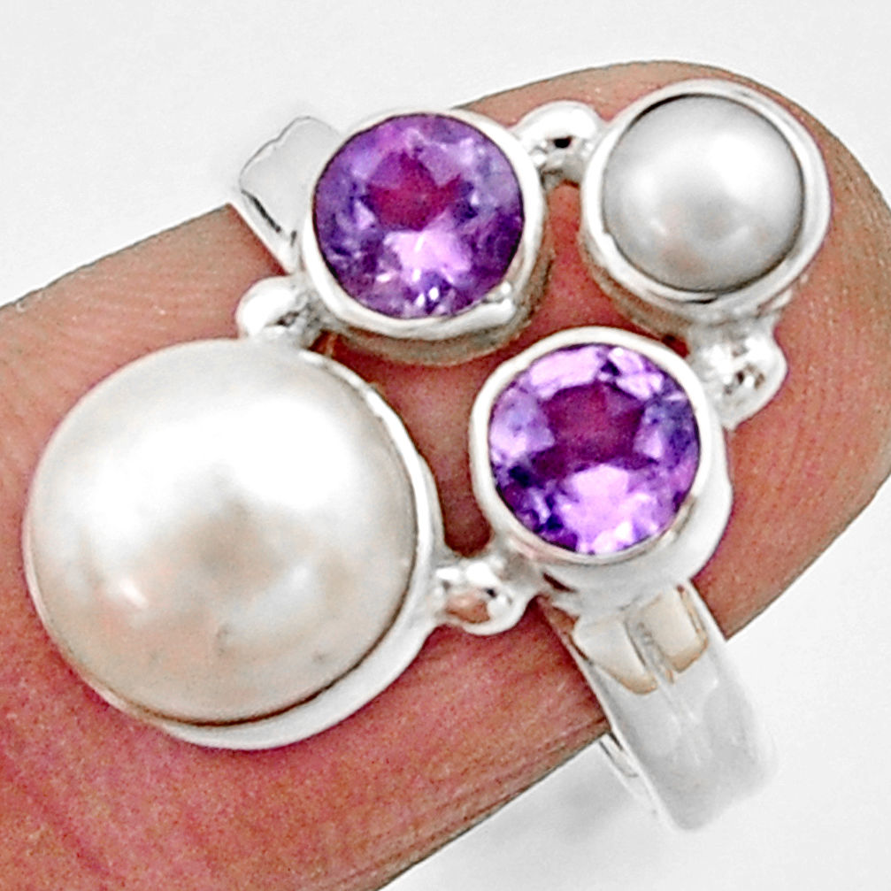 5.53cts natural white pearl amethyst 925 sterling silver ring size 8 r22950