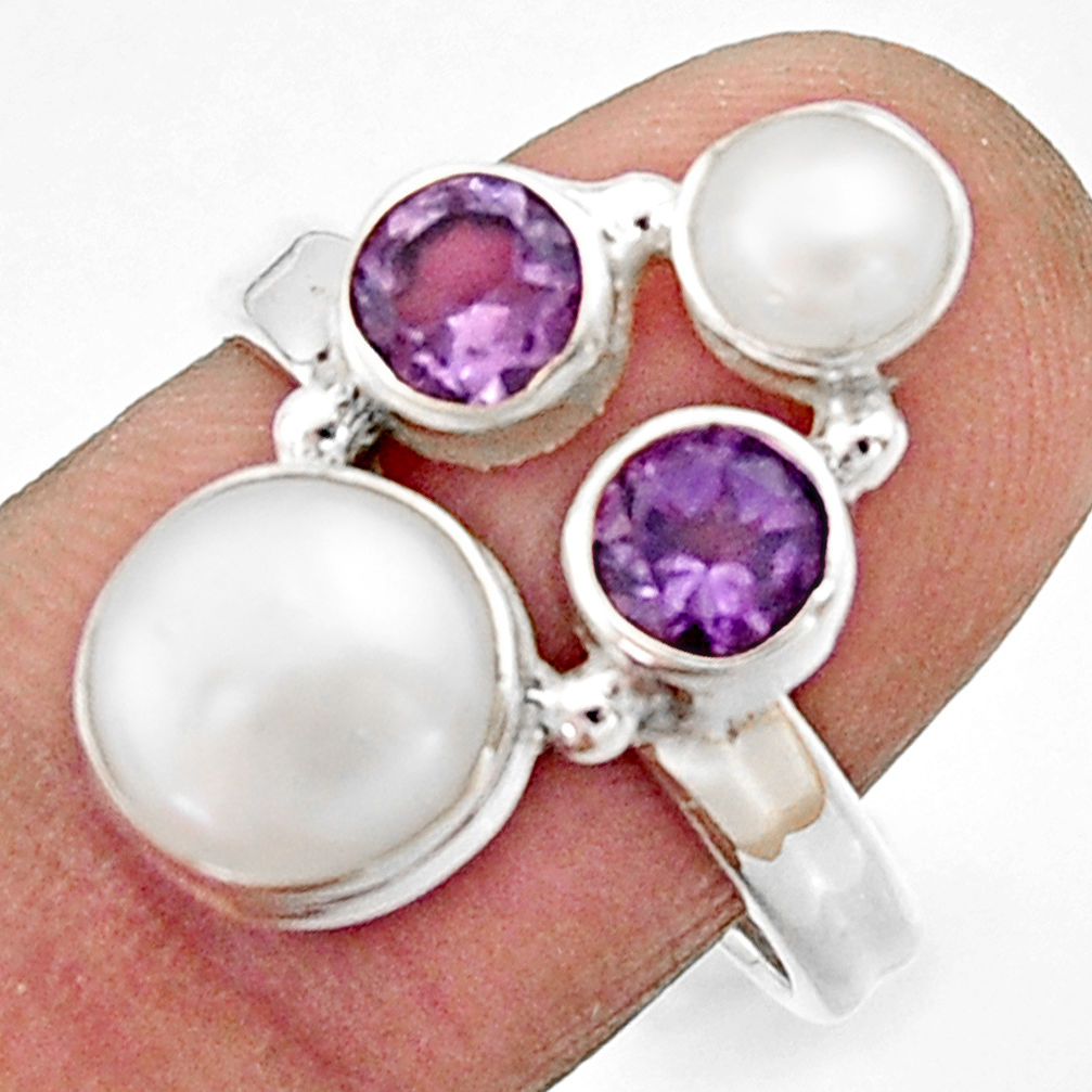 5.63cts natural white pearl amethyst 925 sterling silver ring size 8 r22956