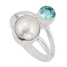 4.10cts natural white pearl blue topaz 925 sterling silver ring size 6.5 y80644
