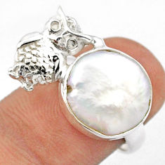 7.03cts sea life natural white pearl fancy 925 sterling silver owl ring size 7 u14175