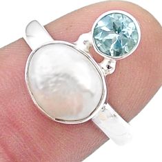 4.84cts sea life natural white pearl fancy topaz 925 sterling silver ring size 7.5 u48092