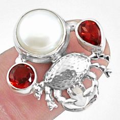 Clearance Sale- 7.22cts natural white pearl garnet 925 sterling silver crab ring size 7 p42836