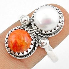 9.50cts natural white pearl mojave turquoise 925 silver ring size 10 u29181