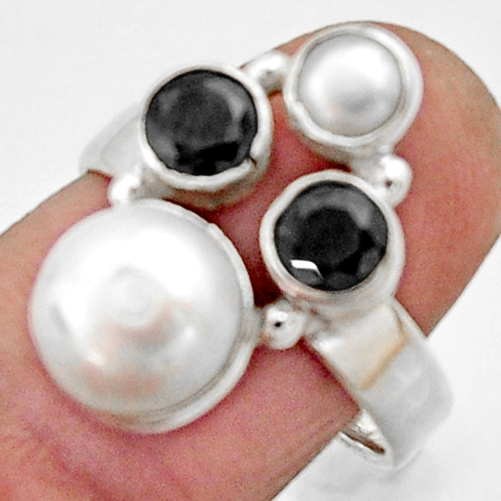 5.79cts natural white pearl onyx 925 sterling silver ring jewelry size 8 r22954
