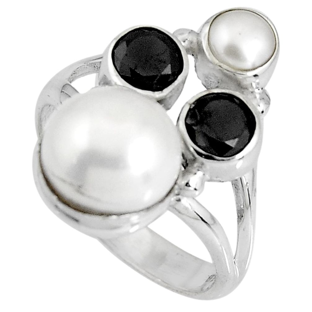 6.02cts natural white pearl onyx 925 sterling silver ring size 6.5 p90682