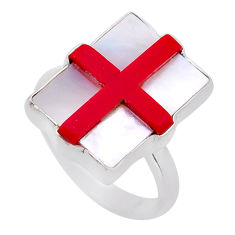 10.31cts natural white pearl red coral 925 sterling silver ring size 10 n53401