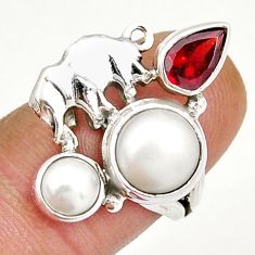 5.79cts natural white pearl red garnet 925 silver elephant ring size 6 y3911