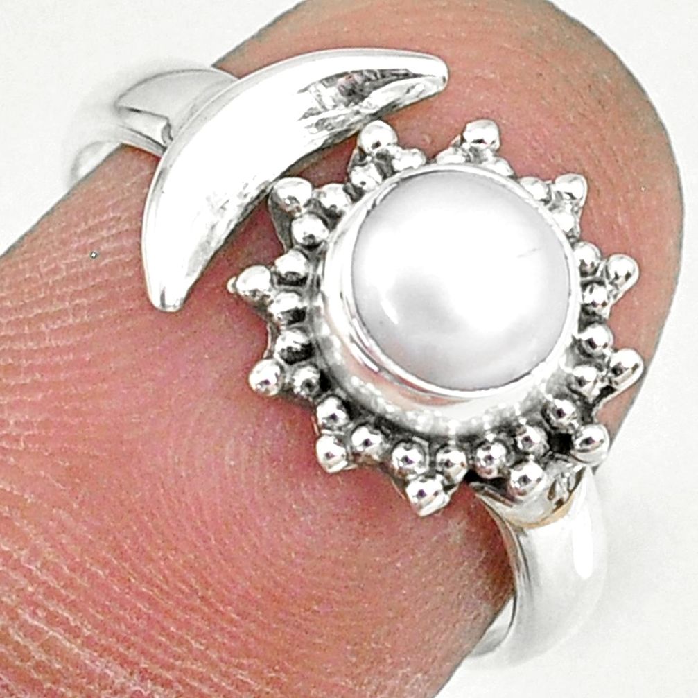 1.21cts natural white pearl round 925 silver adjustable ring size 7.5 r74626