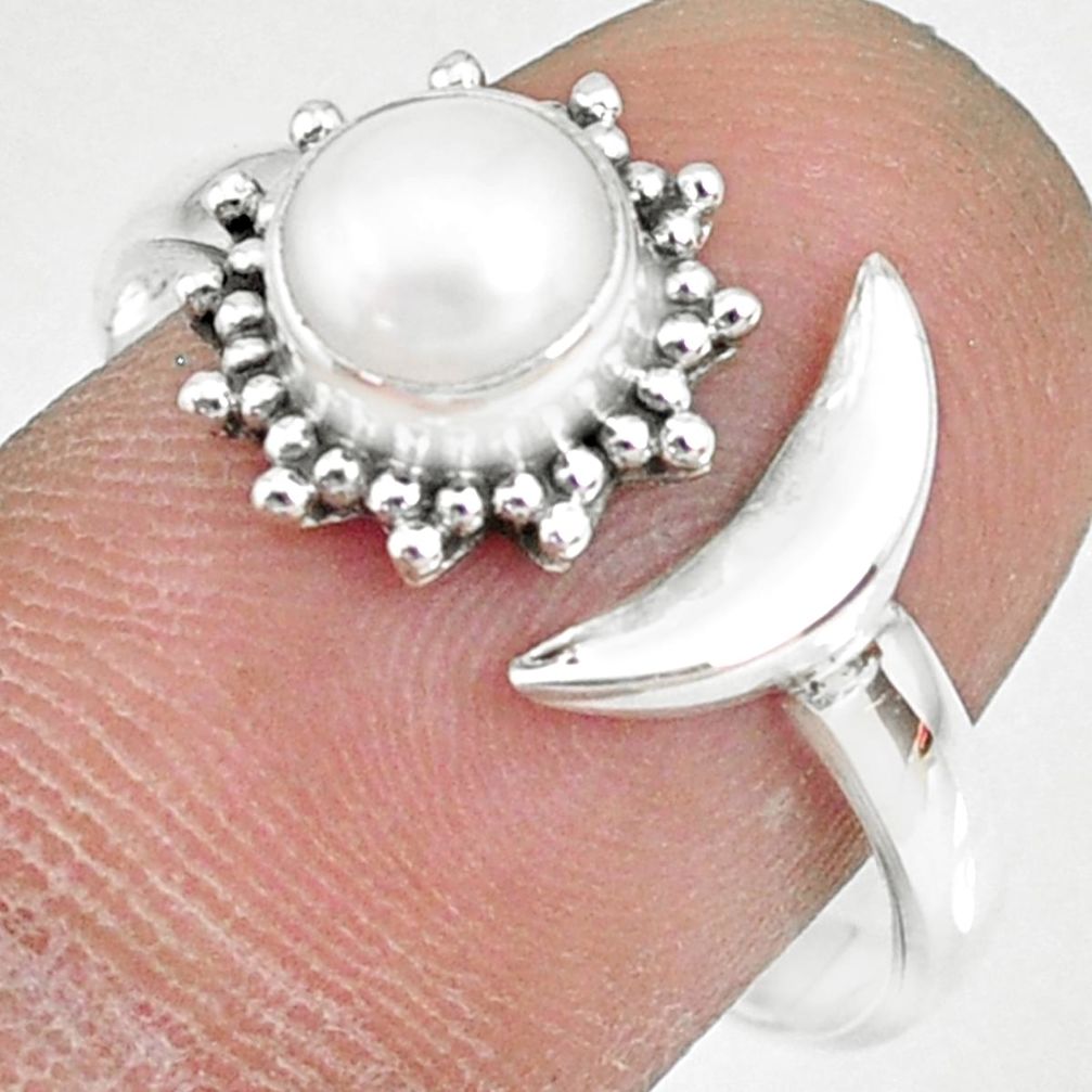 1.30cts natural white pearl round 925 silver adjustable ring size 9 r74629