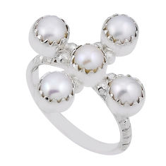 3.24cts natural white pearl round 925 sterling silver ring jewelry size 8 n33921