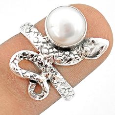 3.43cts natural white pearl round 925 sterling silver snake ring size 6 u29610