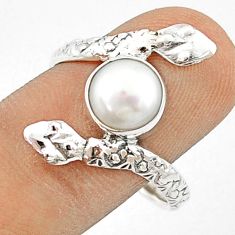 3.04cts natural white pearl round 925 sterling silver snake ring size 9 u29618