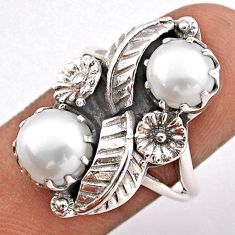 6.47cts natural white pearl round sterling silver flower ring size 8.5 t86572