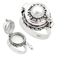 1.19cts natural white pearl round sterling silver poison box ring size 8 t73268
