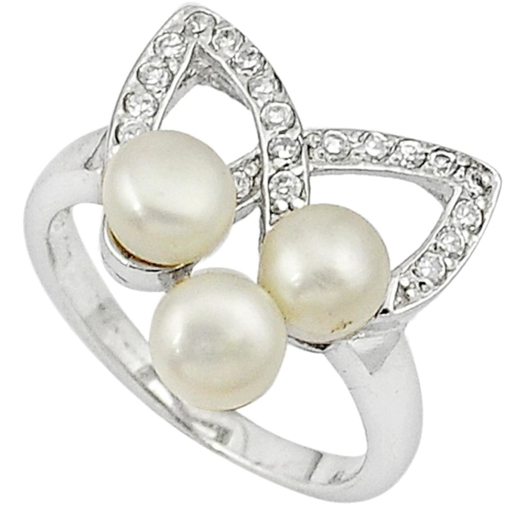 Natural white pearl round topaz 925 sterling silver ring jewelry size 9 c16062