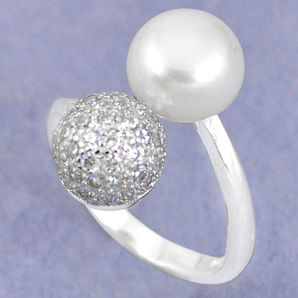 Natural white pearl topaz 925 silver adjustable ring jewelry size 6 c25109