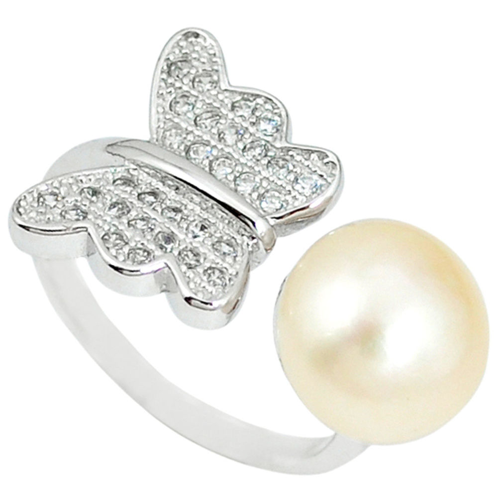 Natural white pearl topaz 925 silver adjustable ring jewelry size 7 c25259