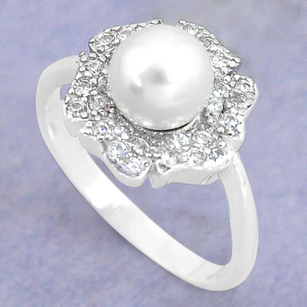 3.59cts natural white pearl topaz 925 silver solitaire ring size 7.5 c25282