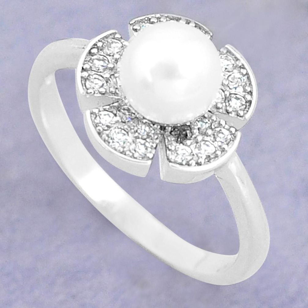 2.56cts natural white pearl topaz 925 silver solitaire ring size 6.5 c25321