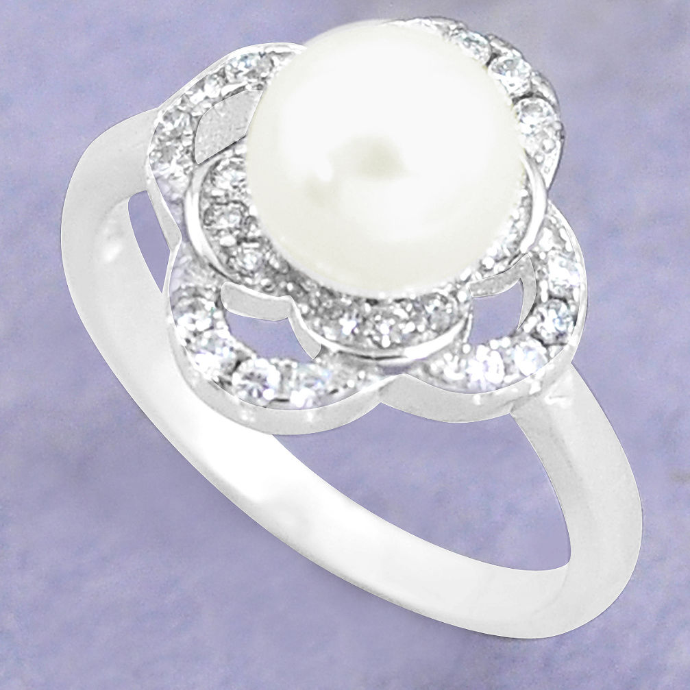 2.78cts natural white pearl topaz 925 silver solitaire ring size 6.5 c25339