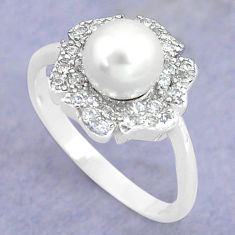 LAB 3.32cts natural white pearl topaz 925 silver solitaire ring size 6 c25336
