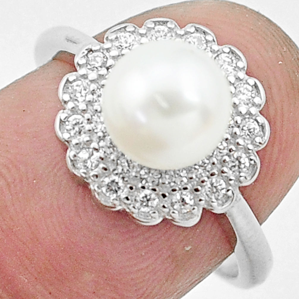 3.42cts natural white pearl topaz 925 silver solitaire ring size 7 c25014