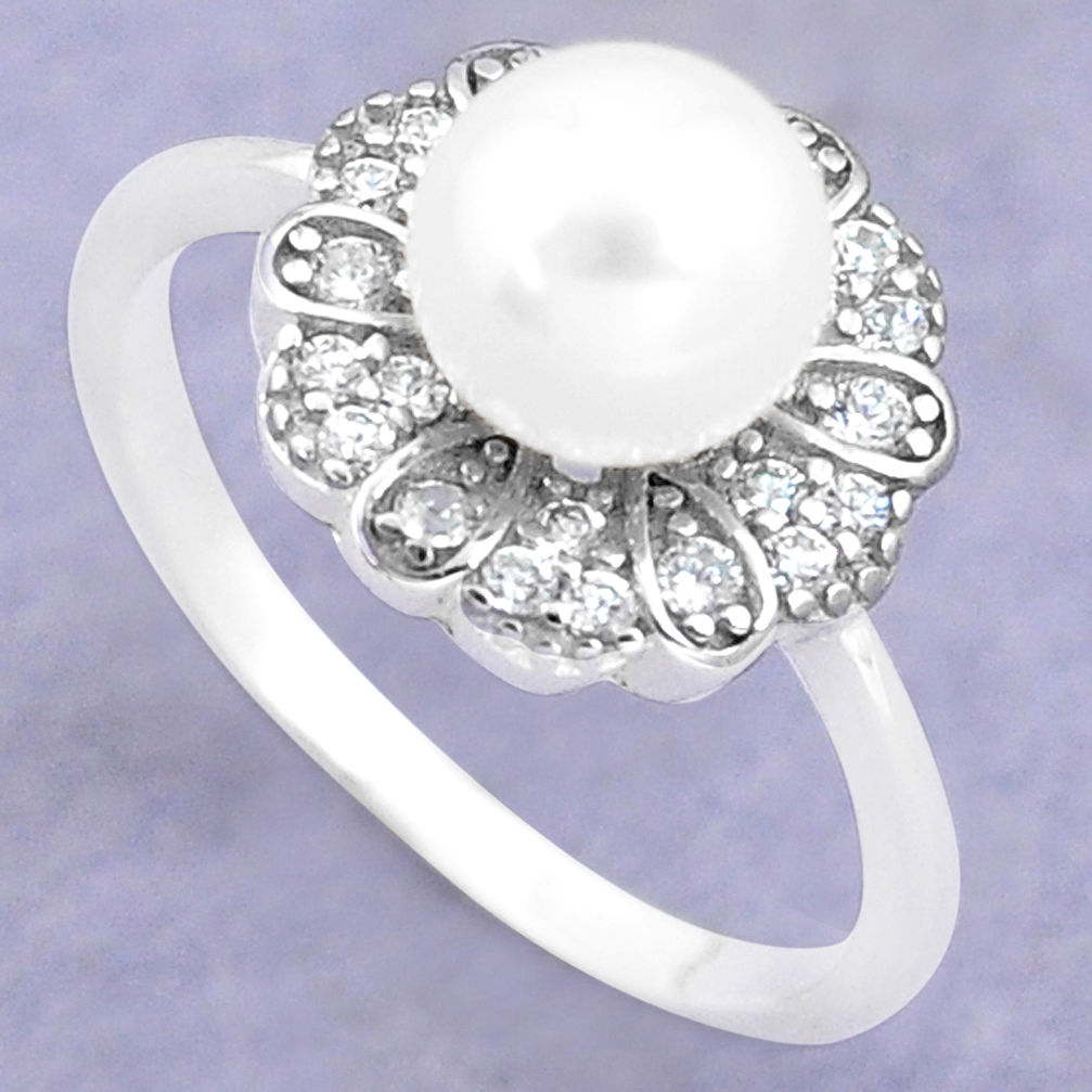 LAB 3.01cts natural white pearl topaz 925 silver solitaire ring size 7 c25285