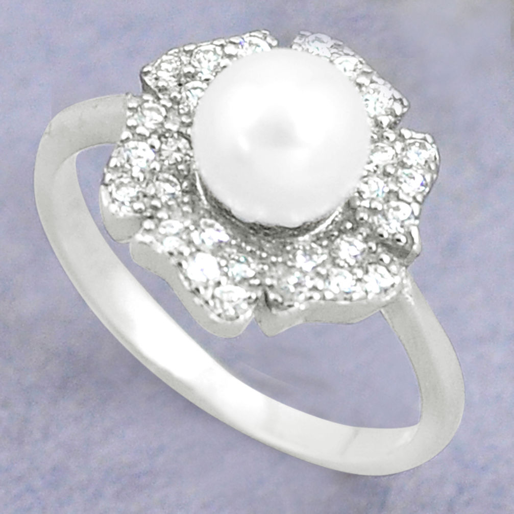2.42cts natural white pearl topaz 925 silver solitaire ring size 7 c25289