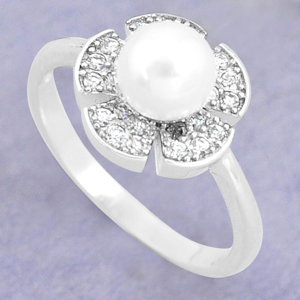 3.59cts natural white pearl topaz 925 silver solitaire ring size 7 c25293