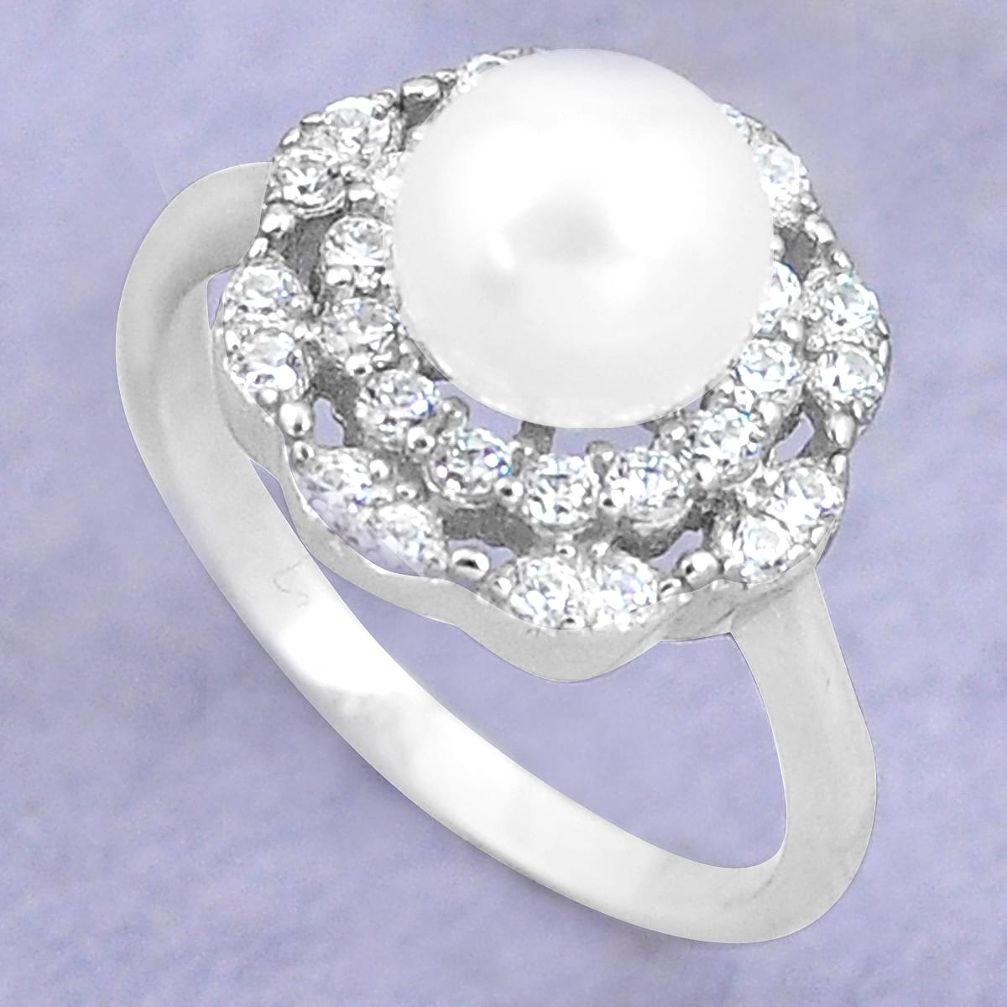 3.58cts natural white pearl topaz 925 silver solitaire ring size 7 c25323