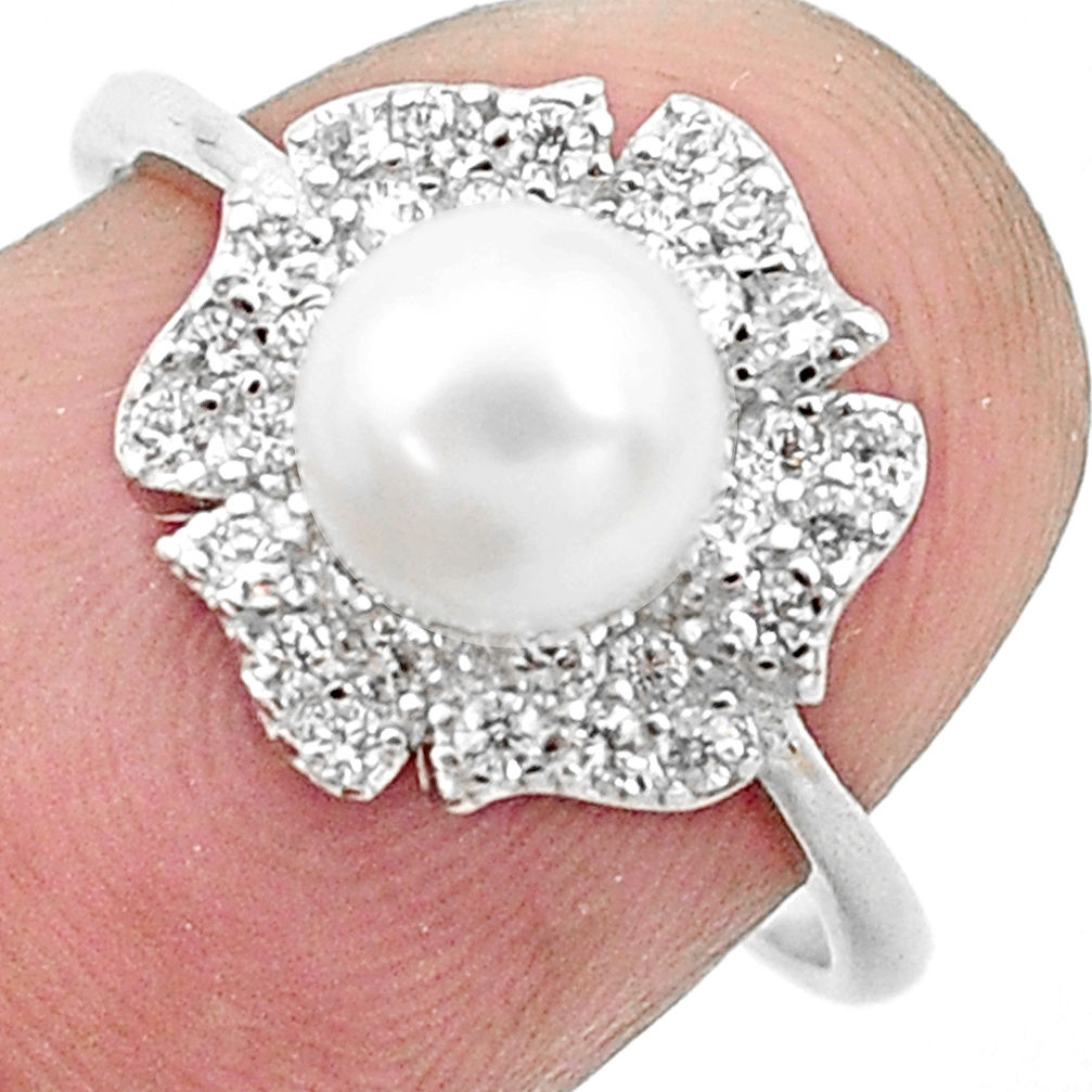 LAB 3.42cts natural white pearl topaz 925 silver solitaire ring size 7 c25348