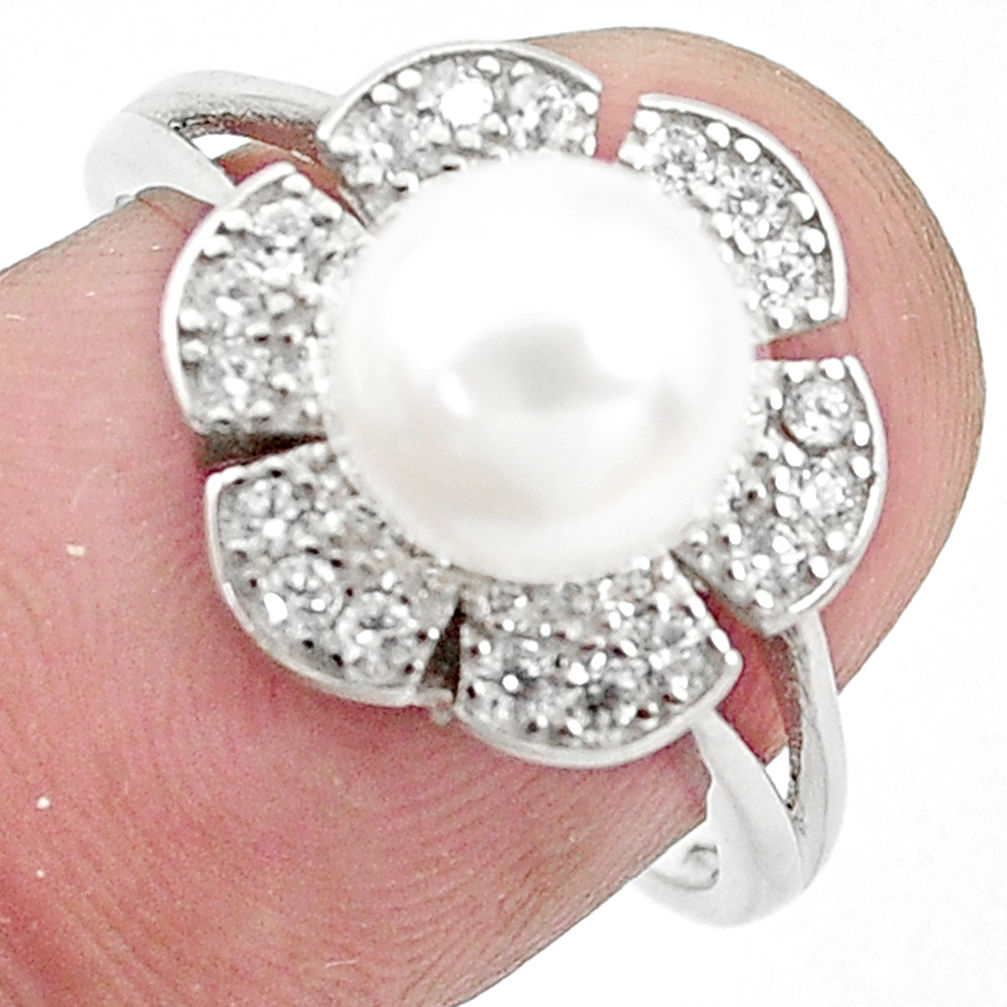 LAB 3.65cts natural white pearl topaz 925 silver solitaire ring size 7 c25360