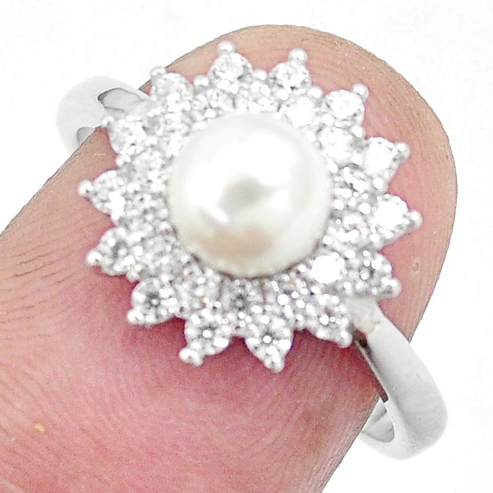 3.32cts natural white pearl topaz 925 sterling silver ring size 7.5 c25056